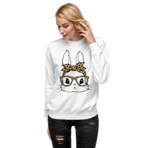 Women’s Leopard Cute Bunny With Glasses Sweatshirt