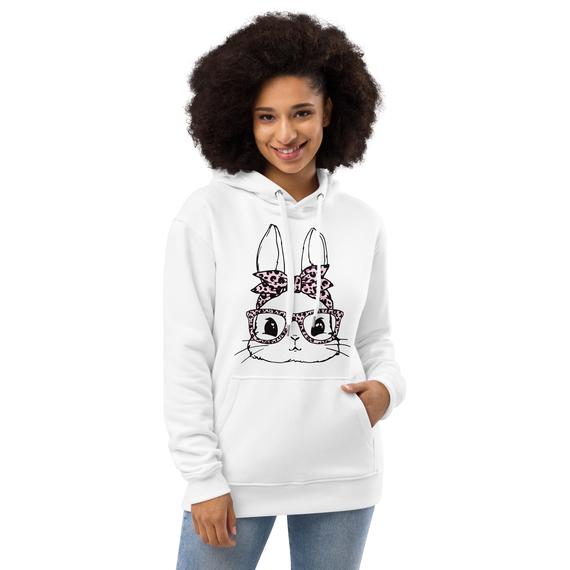 Leopard Cute Bunny With Glasses Premium Eco Hoodie
